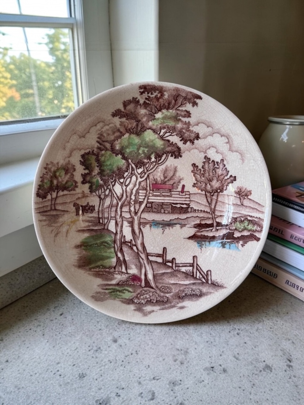 Vintage 1950s Americana Japanese Hand Painted Bowl Ucagco Art Pottery crazing